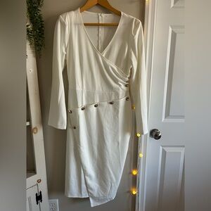 White midi dress with gold Button-Detail